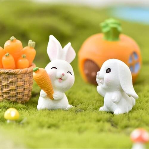 1Piece Resin Material Micro Landscape Countertop Decoration Cartoon Rabbit Carrot Rabbit House Cute Rabbit Decoration