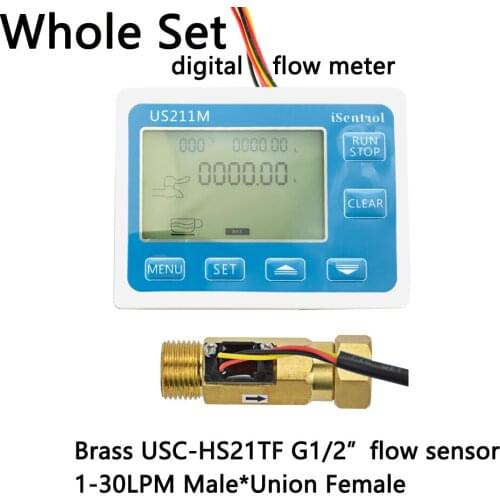 US211M USC-HS21TF Water Flow Meter Digital Hall Water Flow Sensor Reader with Brass Union 1-30L/min hall water flowmeter turbine