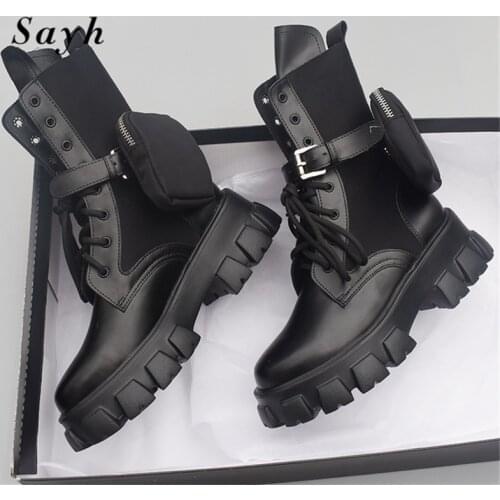 Gorgeous Women 2020 Trendy Boots Genuine Leather Pocket Motorcycle Boots Knight Boots Women Chunky Sole Platform Military Shoes