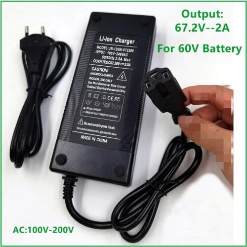 Output 67.2V2A Charger for 60V Li-ion Lithium Battery Electric Bike With PC IEC Connector