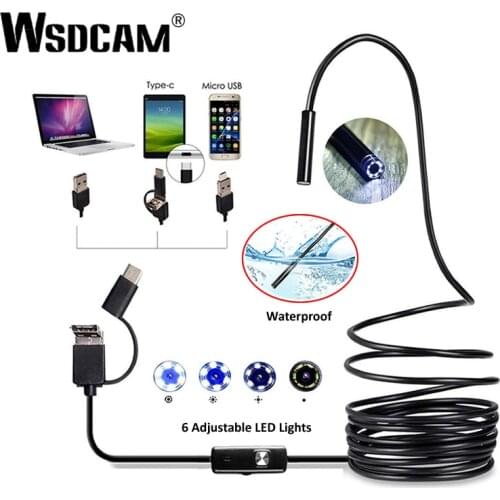 Endoscope Camera 7MM 3 in 1 USB Mini Camcorders IP67 Waterproof 6 LED Borescope Inspection Camera For Windows Macbook PC Android