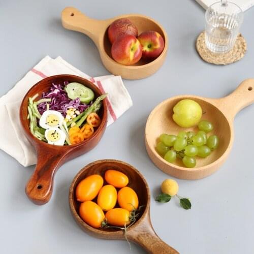 Japanese birch handle bowl solid wood bowl handle salad bowl wood fruit bowl pickle bowl watery broccoli bowl