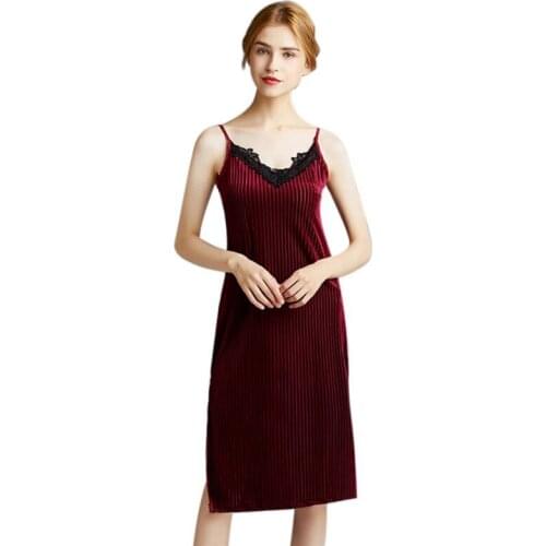 Ladies Autumn And Winter Sleepwear Women Suspenders Sexy Thick Warm Velvet Dress Solid Straight Night Clothes New