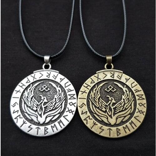 Phoenix Totem In the Rune Circle Nordic Fire Bird Pendant Norse Viking Amulet For Women Necklace Jewelry Talisman