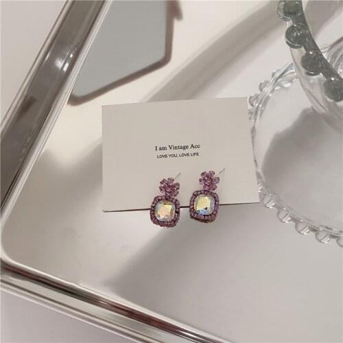 Origin Summer Sweet 3 Styles Geometric Square Flower Dangle Earring for Women Bling Bling Rhinestone Earring Jewelry Pendientes
