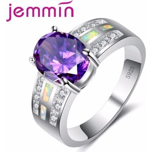 Big Round Purple Oval Ring 925 Sterling Silver Jewelry for Women Wide Opal Wedding Ring Valentines day Gift