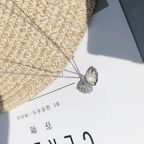 LAMOON Silver 925 Scalloped Shell Pearls Necklace Pendant for Women Designers Fine Jewelry Gift 2019 New LMNI076