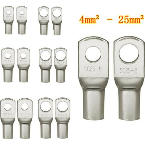 10PCS 4-25mm Assortment Tinned Copper Lugs Ring Crimp Terminals Battery Wire Welding Cable Connectors Kit