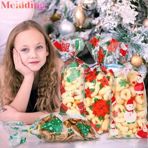 100pcs Merry Christmas Baking Packaging Bags Cartoon Xmas Santa Claus Snowman Snack Candy Bag Cookies Candy Storage Bag