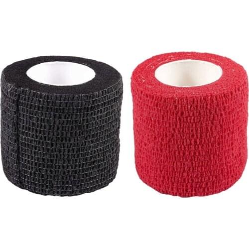 2Pcs 2 Inch X 5 Yards Self Adherent Adhesive Free Grip Comfort Wrap Cover Tattoo Handle - Black & Red