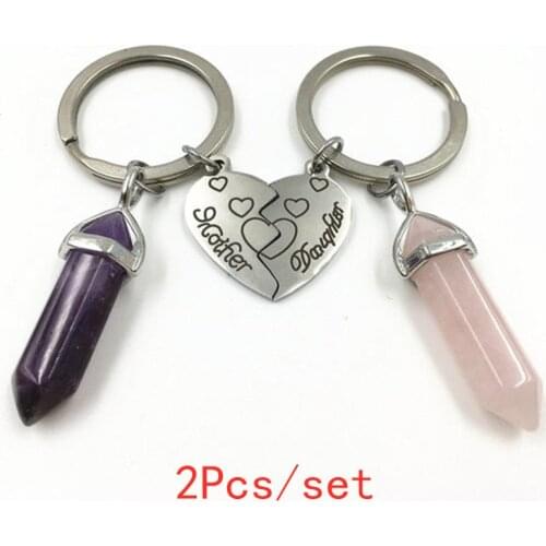 Unisex 2 Pcs BFF Keyrings Women Crystal Broken Heart Pendant Mother Daughter Keychain Fashion Friendship Jewelry Family Gift