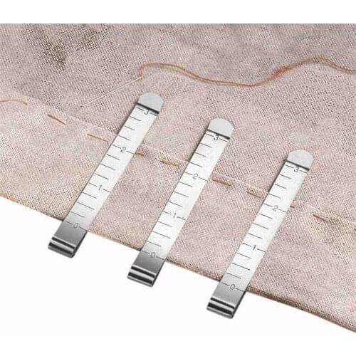 3Pcs Stainless Steel Hemming Clips Metal Sewing Crimping Clip With Built-in Ruler Sewing Measurement Ruler Sewing Accessories