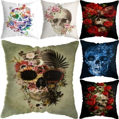 45*45cm Abstract Skull Flower Cushion Case Home Decorative Lumbar Pillow Cover Sofa Car Cushion Cover Decor Soft Pillowcase