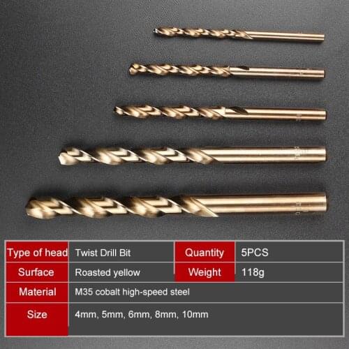 5pcs/set HSS-CO High Speed Steel 5% M35 Cobalt Drill Bit 4-10MM Good Toughness,wear Resistance, High Temperature Resistant