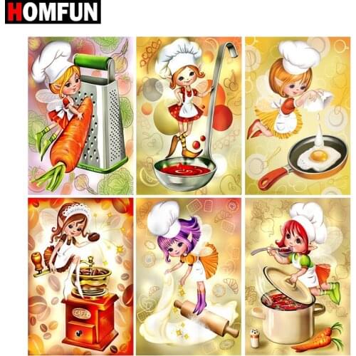 HOMFUN Full Square/Round Drill 5D DIY Diamond Painting "Cartoon chef girl" 3D Diamond Embroidery Cross Stitch Home Decor Gift