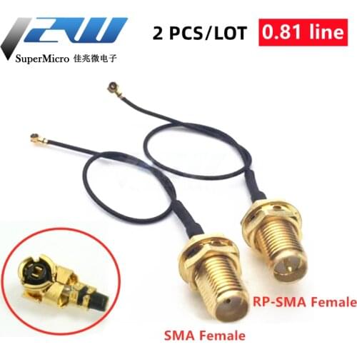 2-piece SMA / RP-SMA female to MHF4 IPEX IPX RF plug Pigtail cable for Mini 0.81mm PCI card intel WIFI Board 10cm 15cm 20cm 30cm