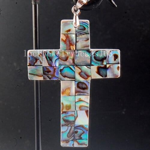 Free Shipping Fashion Jewelry 35x52mm Beautiful New Zealand Ablone Shell Cross Pendant Bead C4259