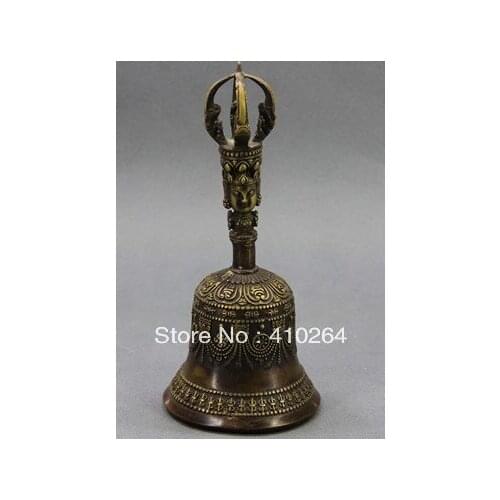 Free Shipping Shipping Old Bronze Tibetan Buddha Head Rare Bell Statue