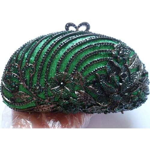 Free Shipping Green Diamond Evening Clutch Bags Rhinestone Party Prom Chain Clutches Fashion Women’s Shoulder Messenger Wallets