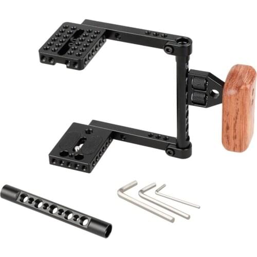 BGNING Portable CNC Aluminum SLR Camera Cage Half-cage w/ Wood Grip for Canon 80D/60D/70D/50D for Nikon D7000/D7100 for Sony A99