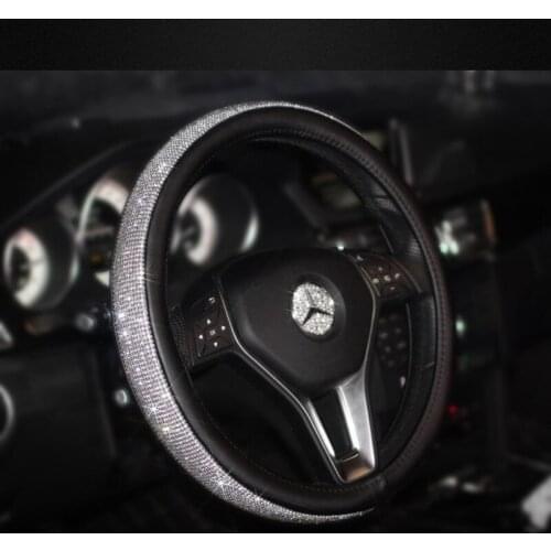 Bling Cystal PU Car Wheel Steering Cover Shinning Car Decoration Cover Woman Dia 38cm Top Rhinestone Steering-Wheel Car Styling