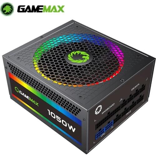 GameMax 1050W Power Supply Fully Modular 80+ Gold Certified with Addressable RGB Light - Vairous Color Mode, RGB-1050-Rainbow