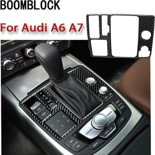 BOOMBLOCK Carbon Fiber Gear Shift Panel Trim Frame Decoration Cover Sticker For Audi A6 A7 2012 2013 2014 2015 2016 2017 2018