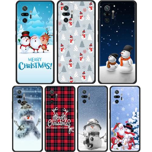 Christmas Snowman Snow Cover For Xiaomi Redmi Note 10 Pro 8T 9T 7 8 9 Pro 9S 10 5G 9A 8 Pro Cell Phone Case Black Soft Shell