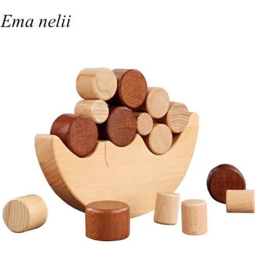 Baby Balance Training Moon Building Blocks Wooden Interactive Puzzle Game Toy Preschool Educational Learning Toys for Children