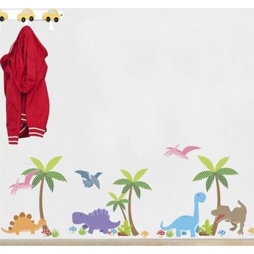 Dinosaur Forest Wall Stickers For Kids Room Bedroom Decoration Cartoon Safari Mural Art Diy Pvc Animal Home Decal