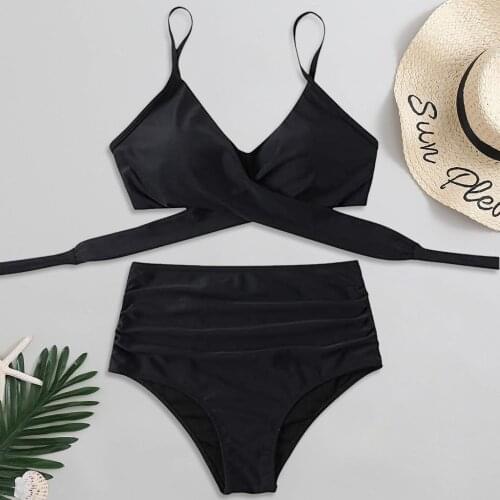 Two Pieces Women Sexy Bikini Set Soild Print Push Up Bathing Swimwear High Waist Swimsuit Stroje Kapielowe Damskie