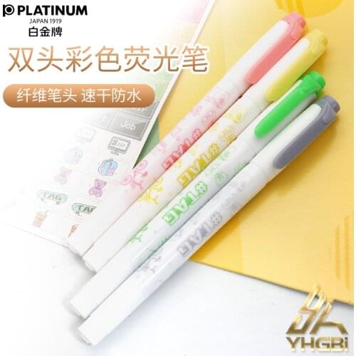 Platinum color double head fluorescent pen marking number large capacity color stroke key stroke for students