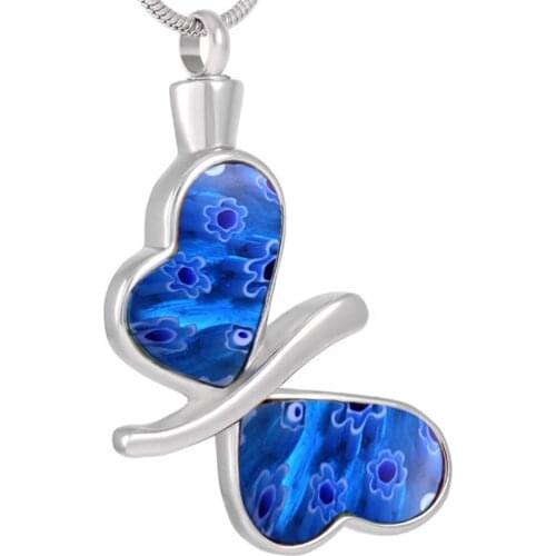 MJD8117 Elegant Murano Butterfly Glass Multi Color Flower Cremation Jewelry Ash Pendant Blue