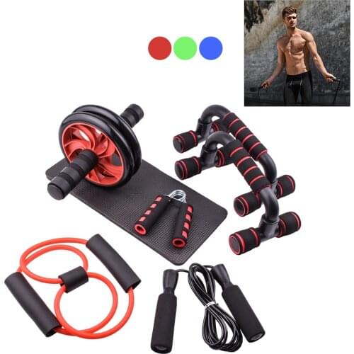 Resistance Bands Abdominal Wheel Ab Roller Kneeling Pad Grip Skipping Rope Push-up Stand Set Home Gym Abdominal Muscle Trainer