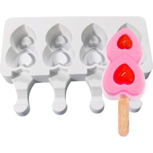 4 Cavity Love Shape Ice Cream Mould Drop Shape Ice Cream Mold Heart Shape Silicone Mold Mousse Dessert Muld Cake Tools
