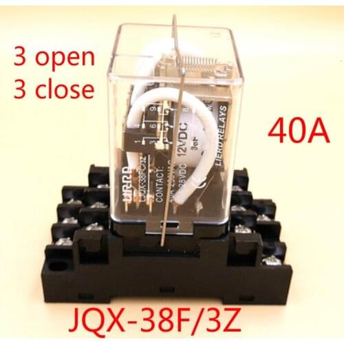 JQX-38F/3Z high power 3 open 3 close relay 12V 24V high current intermediate three phase electromagnetic relay 40A