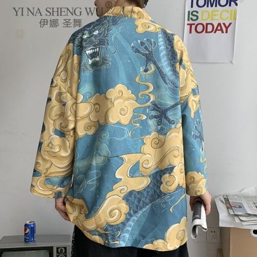 Summer Japanese Shirt Men Kimono Chinese Kimono Geisha New Arrival Japanese Loose Street Clothing Beach Harajuku Kimono For Man