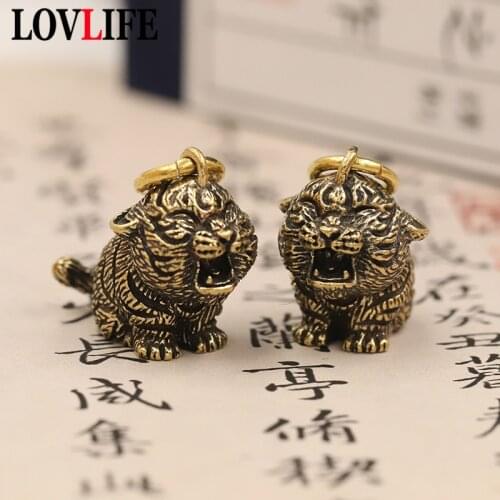 Metal Brass Tiger Key Chains DIY Hangings Jewelry Accessories Vintage Cute Animal Figurines Car Keyrings Pendants Children Gifts