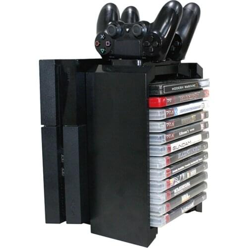 Multifunctional Disk Organizer Storage Stand Kit with Dual Controllers Charging Dock for Playstation 4 PS4 Pro/PS4 Slim/PS4