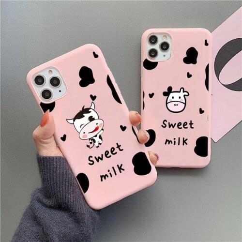 Cow Milk Black White Phone Case for iPhone 12 mini 11 Pro Max X XR XS 8 7 6s Plus Matte Candy Pink Silicone Cases