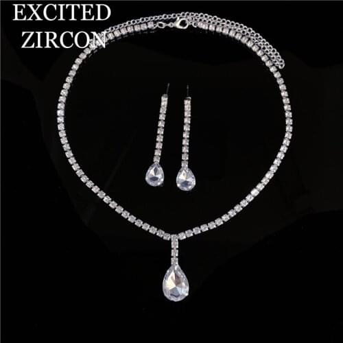 New Luxury Angel Teardrop Necklace Earrings Set Bride Bridesmaid Wedding Jewelry Set Gifts For Women Fashion Crystal Necklace