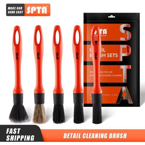 SPTA 3 Pcs Plastic/Wooden Handle Car Detailing Brushes Super Dense Soft Mix Color Bristle For Interior Rims Wheels Cleaning