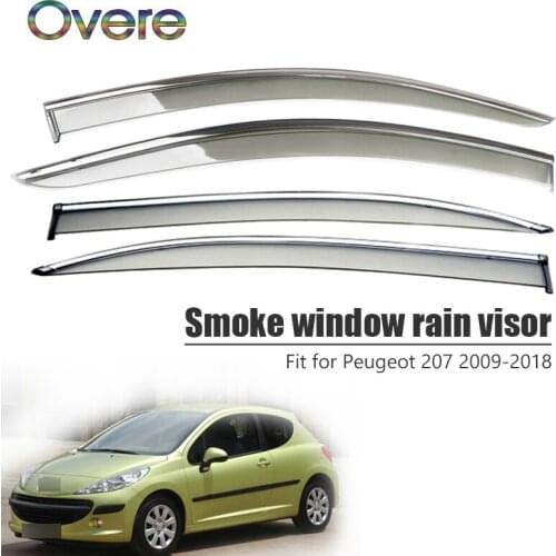 Overe 4Pcs/1Set Smoke Window Rain Visor For Peugeot 207 2009-2013 2014 2015 2016 2017 2018 Awnings Shelters Accessories