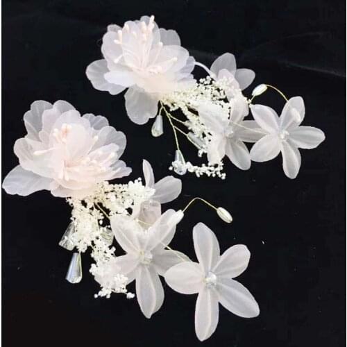 Yarn Artificial White Pink Flower Bridal Wedding Party Hairpin Women Hair Clips Headwear Party Girls Festival Hair Accessories