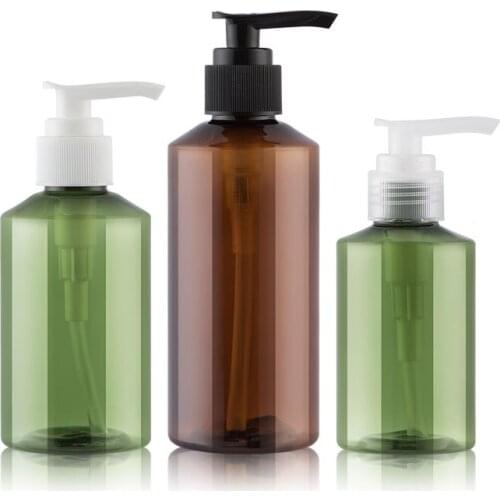 Empty Plastic Bottle With Lotion Pump Green/Brown 24PCS 100ML 150ML 200ML 500ML, Refillable Containers For Shampoo Liquid
