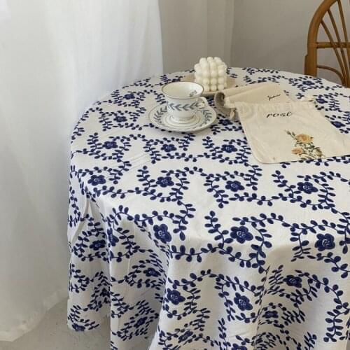 Tablecloth Pastoral Blue White Porcelain Flower Ins Wind Photo Background Cotton Linen Tea Table Cloth Outdoor Picnic Lawn Mat