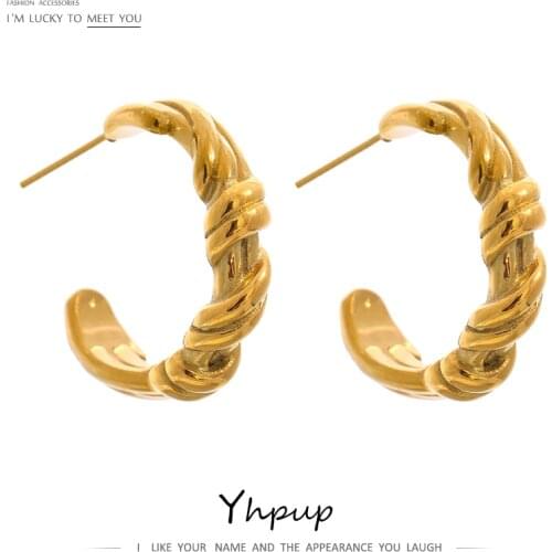 Yhpup Stainless Steel Spiral Earrings Statement Gold 18 K Trendy Earrings Statement Jewelry for Women сережки необычные Gift