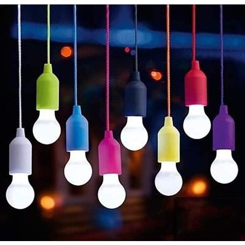 LED Hanging Light Bulb Battery Powered Colorful Pull Cord Bulbs LED Drop Lamps For Outdoors Camping Home Garage Patio and Tent
