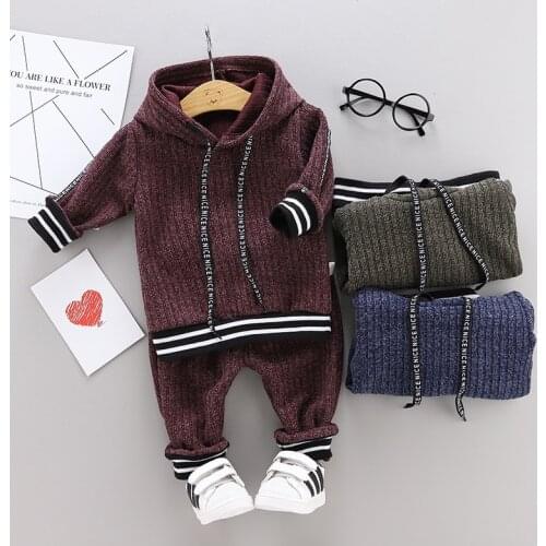 0-4Yrs Autumn Toddler Kids Hooded Crochet Clothes Outfits Warm Winter Baby Boys Warm Crochet Sweater+Long Pants Tracksuit Set