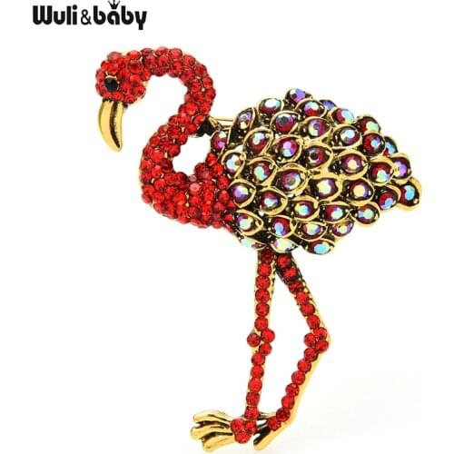 Wuli&baby Rhinestone Flamingo Bird Brooches Women Unisex Alloy Ostrich Animal Casual Office Brooch Pins Gifts